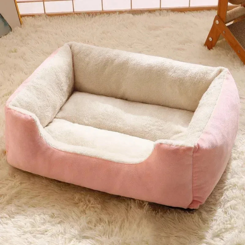 Short plush pet bed for cats and small dogs in one of five colour options