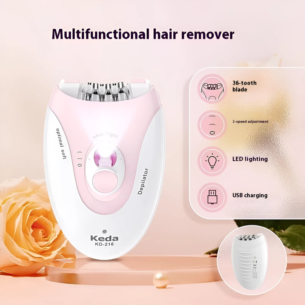 KEDA-216 colour USB electric hair removal device with charger and cleaning brush
