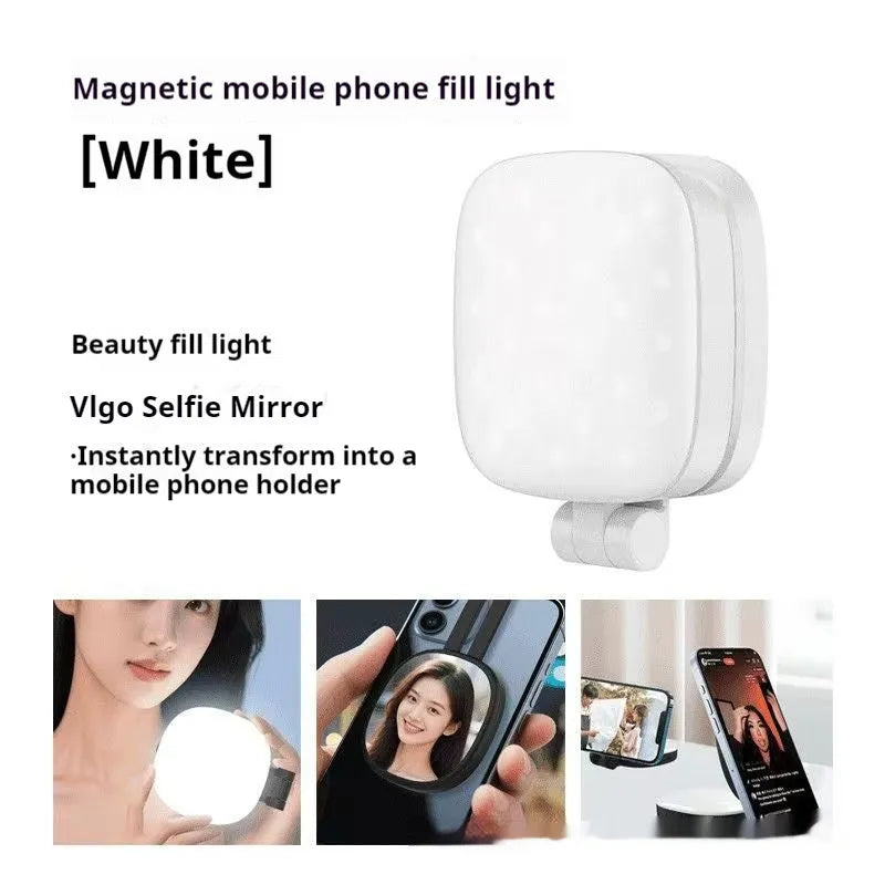 Black and white mobile phone magnetic selfie fill light with three-colour temperature mini portable makeup mirror
