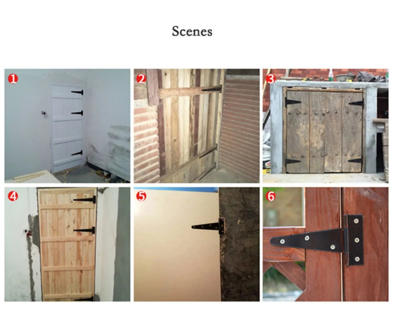 Fixed T-shaped iron folding hinge for outdoor wooden doors in multiple sizes.
