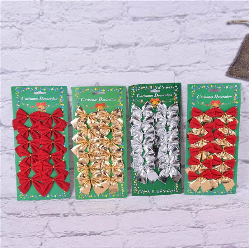 5 cm polyester Christmas tree bow ornament in traditional red gold silver colours