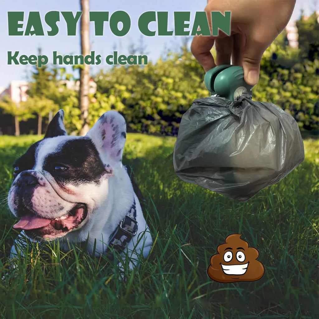 Blue expandable pooper scooper with clip attachment for dog waste cleanup