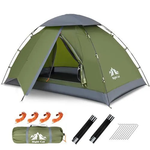 Dark green automatic instant pop-up camping tent for two people with dimensions 2.9m long x 2m wide