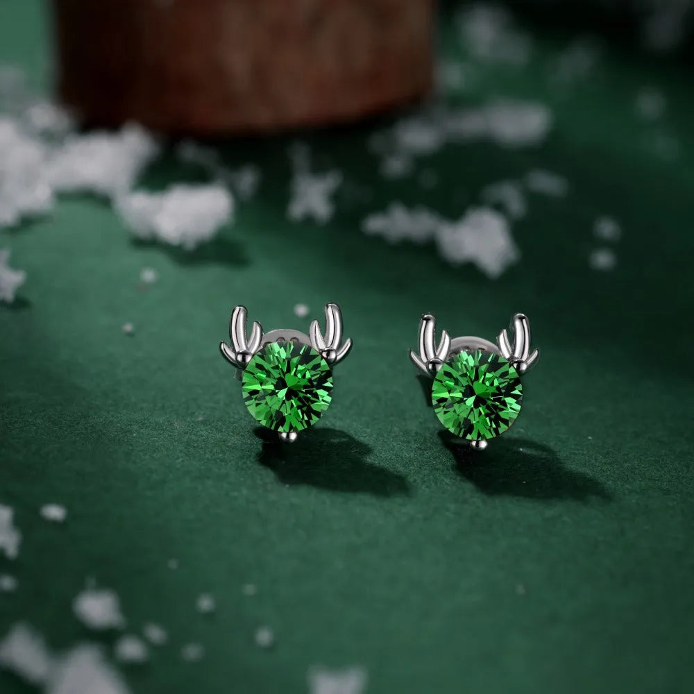 S925 sterling silver geometric elk horn stud earrings for women with electroplated finish