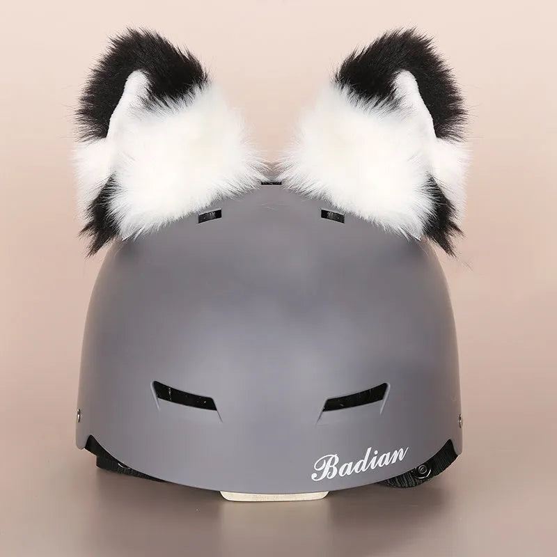 Plush fabric cartoon helmet hat decoration for ski helmets in multiple style variations