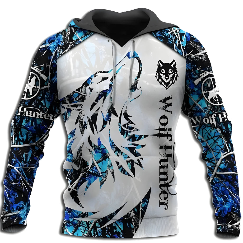 Men's animal print polyester pullover hoodie with long sleeves and round neck in street trend style