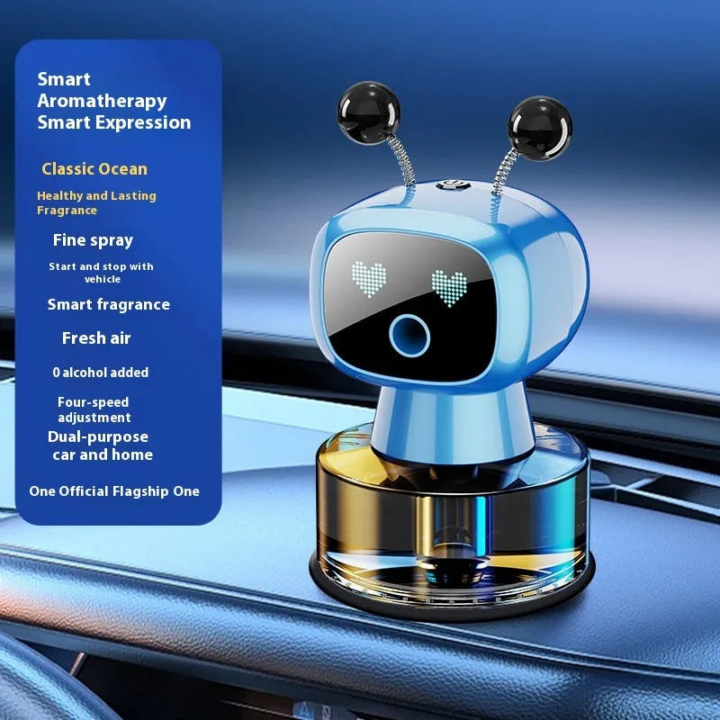 Robot intelligent car aroma diffuser with five fragrance options including Pure Gulong and Classic Ocean