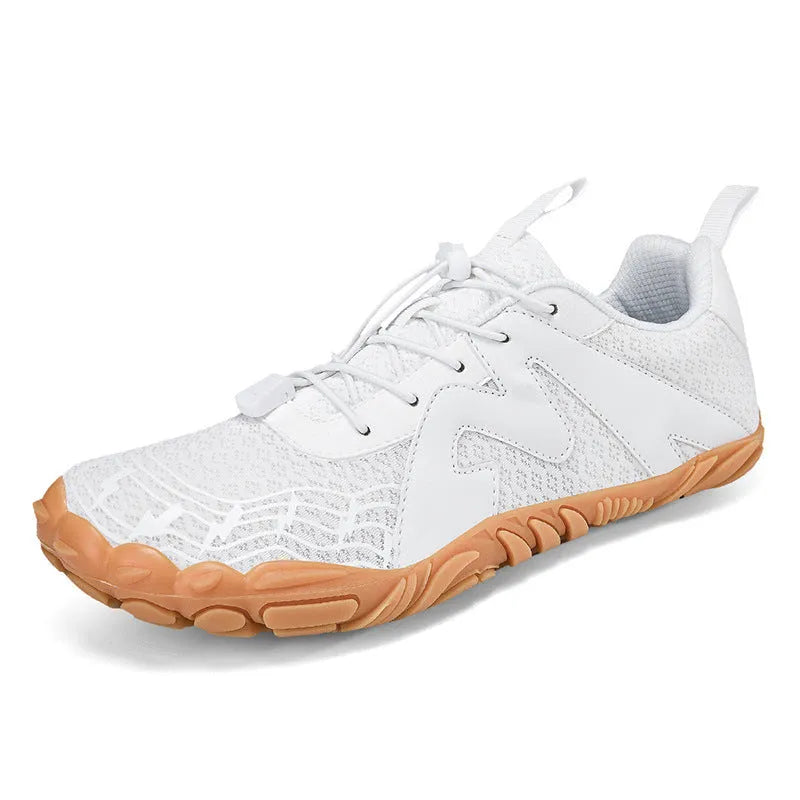 Couple sports climbing shoes in A83 colours with Flyknit lining and rubber soles