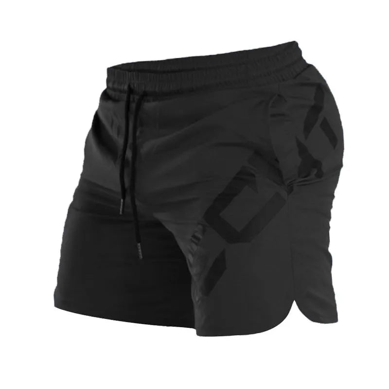 Men's elastic thin quick-dry nylon training shorts in black, available in sizes M to XXL