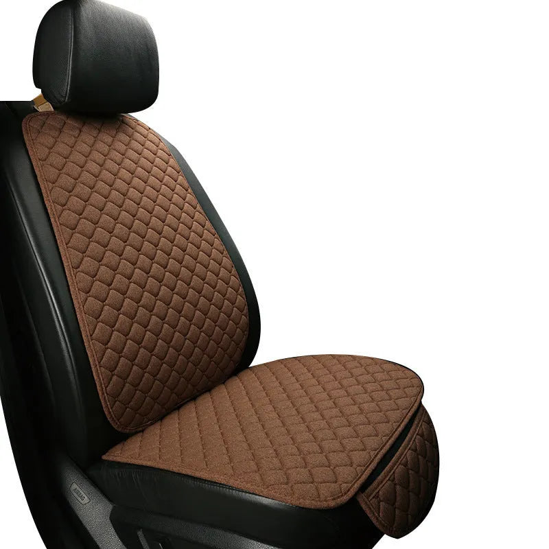 Linen car seat cushion with elastic securing straps in multiple colour options