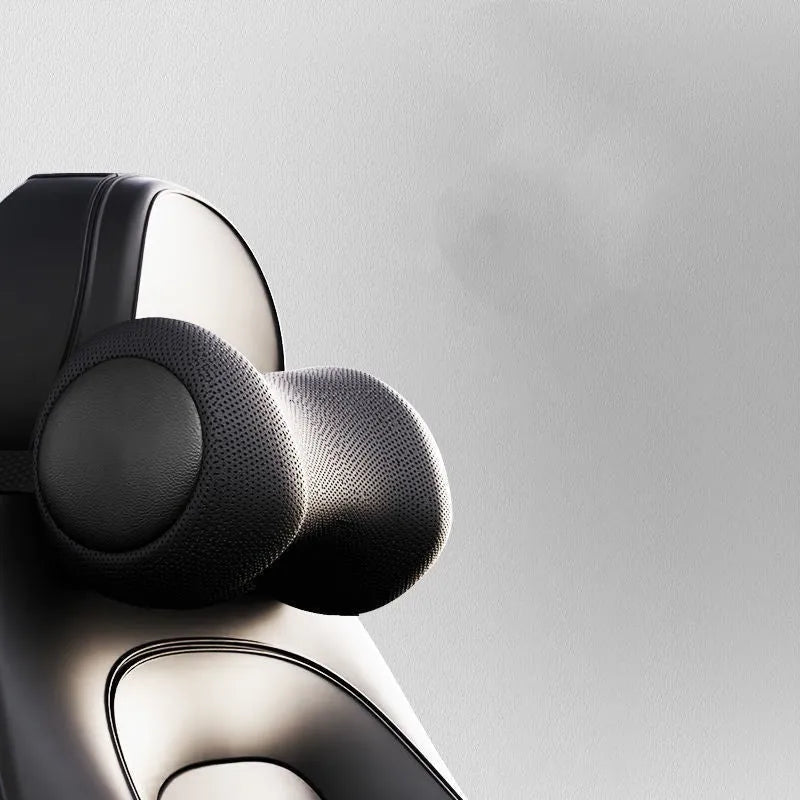 Car massage cushion with memory cotton in classic black colour showing headrest and lumbar support components