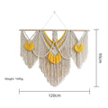 Hand-woven creamy-white cotton Nordic tapestry with yellow accents, 120cm by 95cm rectangular wall hanging.