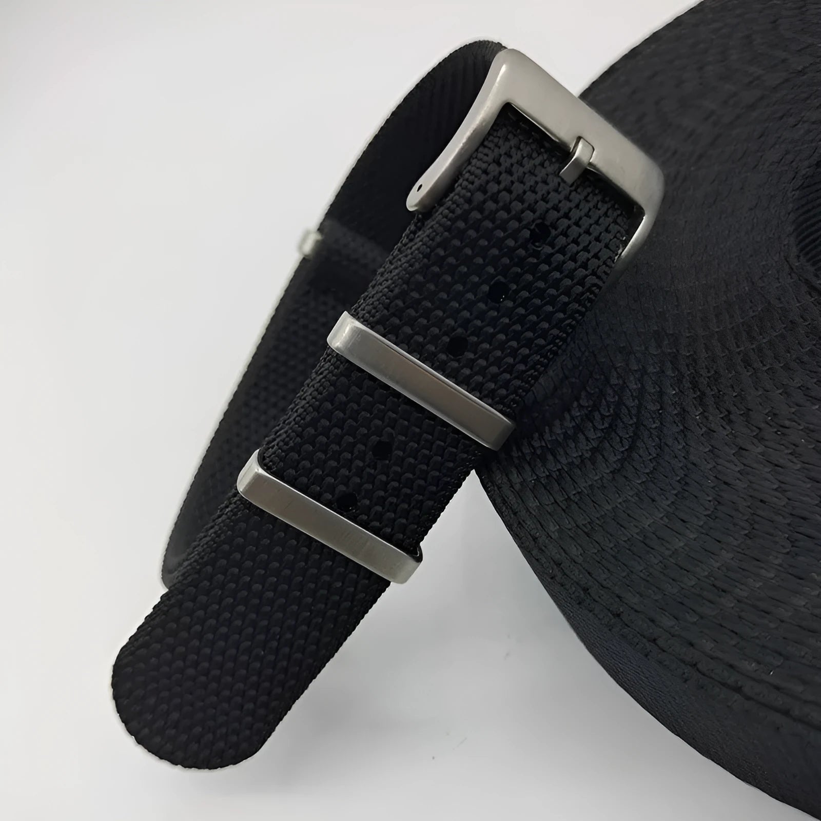 Nylon integrated watch strap in Army Green colour, shown next to Black, Deep Khaki, Light Gray, and Sapphire Blue options.