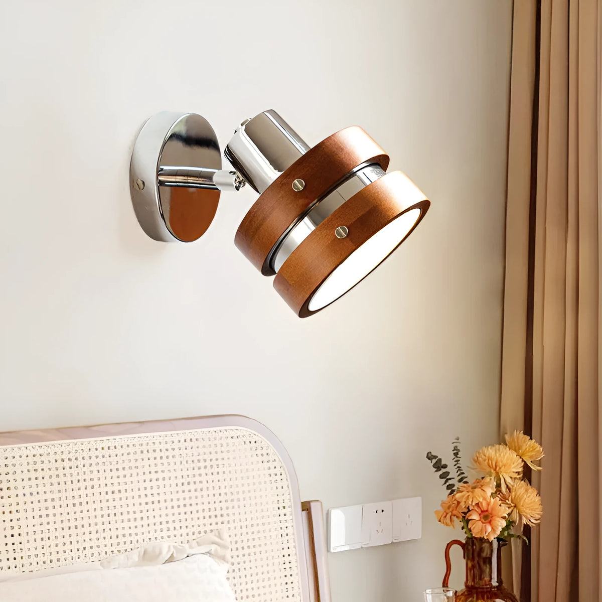 Nordic walnut small wall lamp for bedside and living room background wall lighting