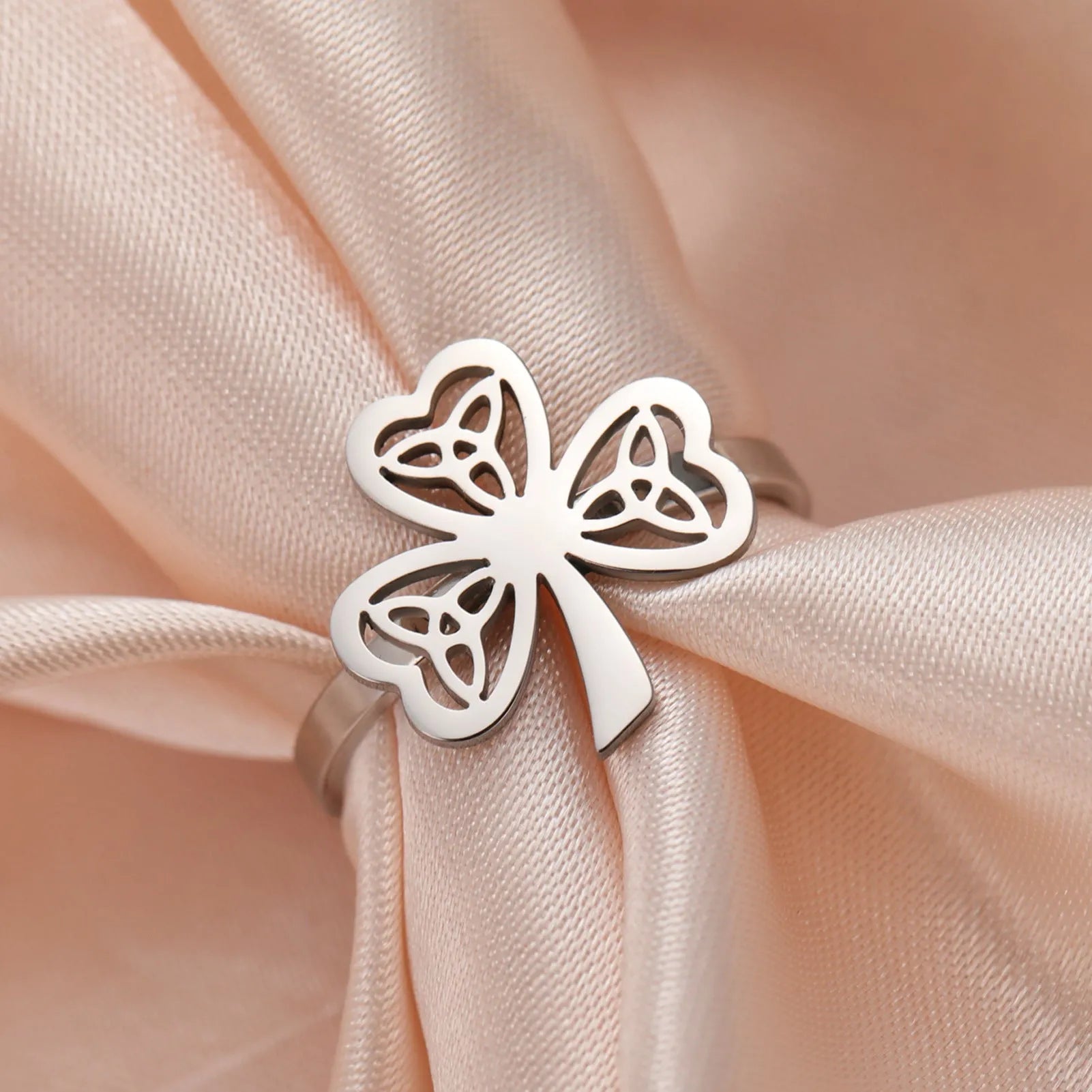 Stainless steel hollow fashion ring in gold or steel finish