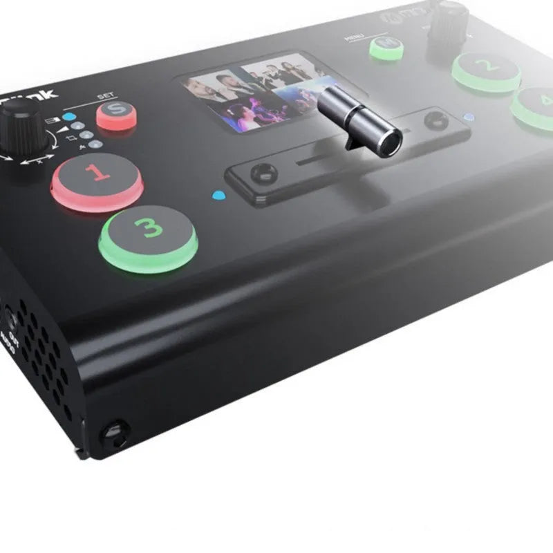 RGBLINK 4-way HDMI multi-format switcher unit with TFT screen and multiple input/output ports.