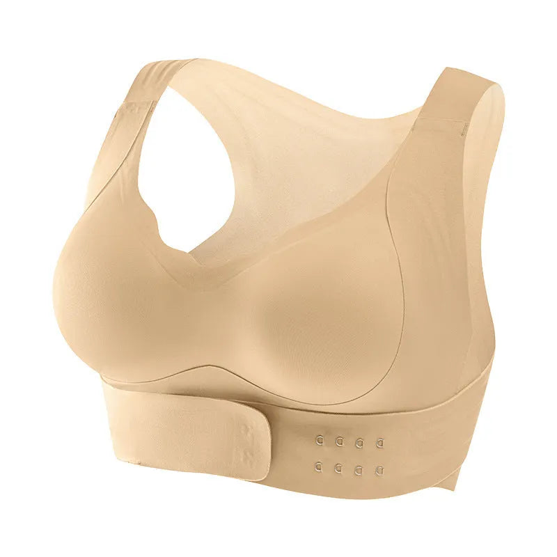 Women's front buckle yoga shaping bra in three colours with fixed double straps and 3/4 cup design