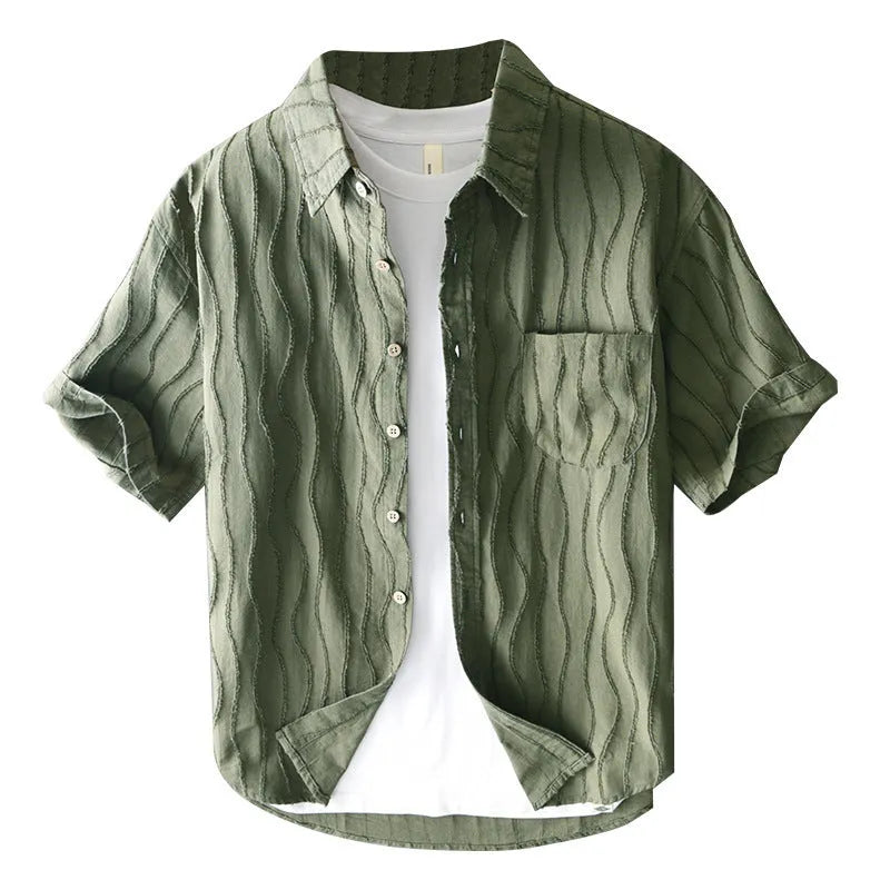 Men's pure cotton summer shirt in apricot colour with short sleeves and loose fit
