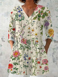 Women's retro slim fit printed long-sleeved top in a colour style variant.