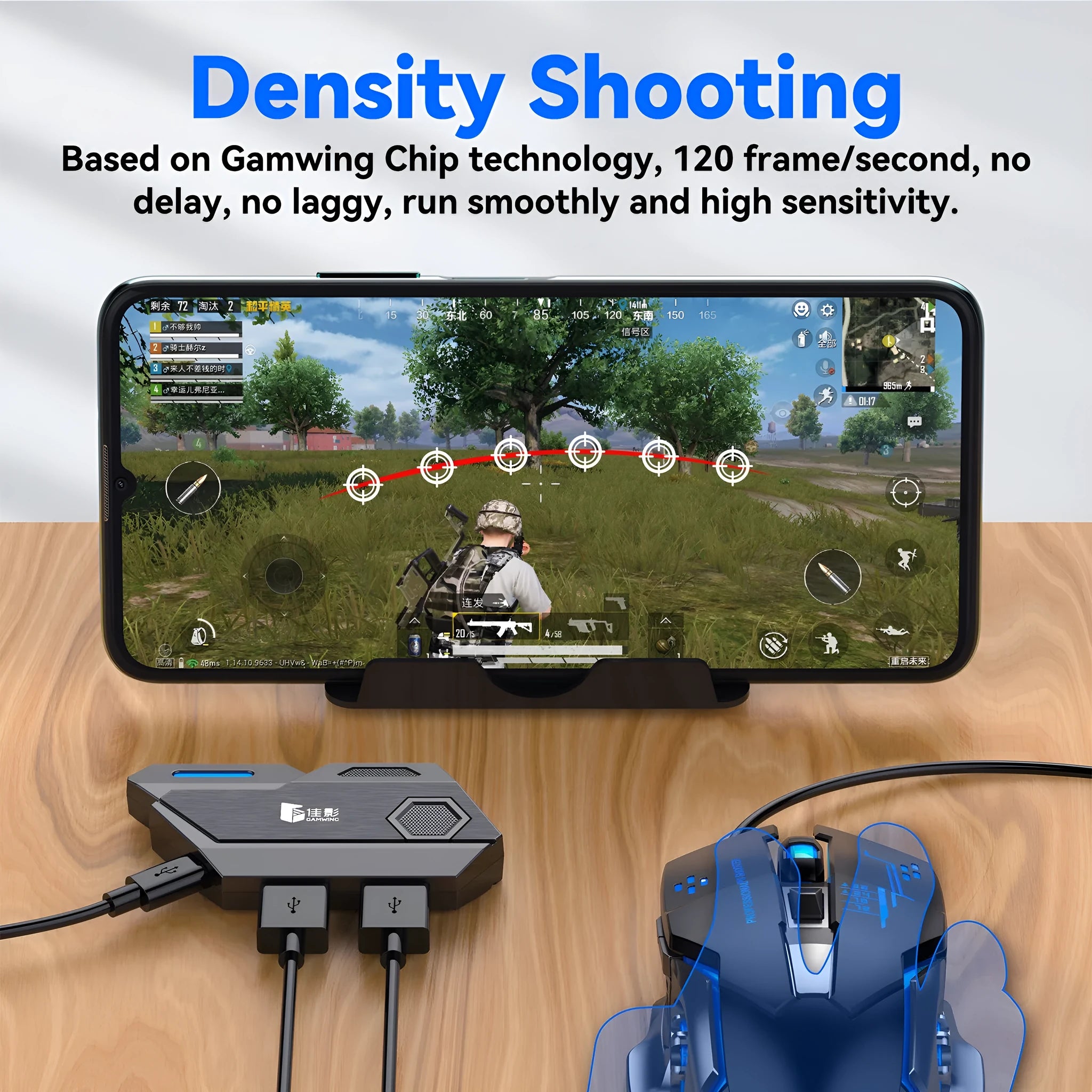 Black gaming converter with USB port for connecting keyboard and mouse to mobile games