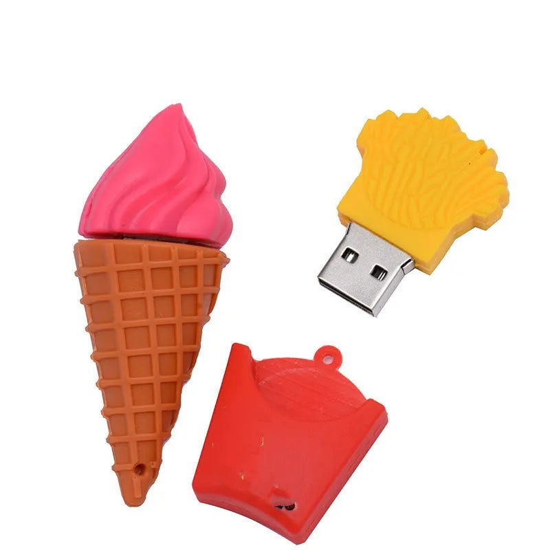 Pink plastic mini ice cream shaped USB flash drive on a white background.