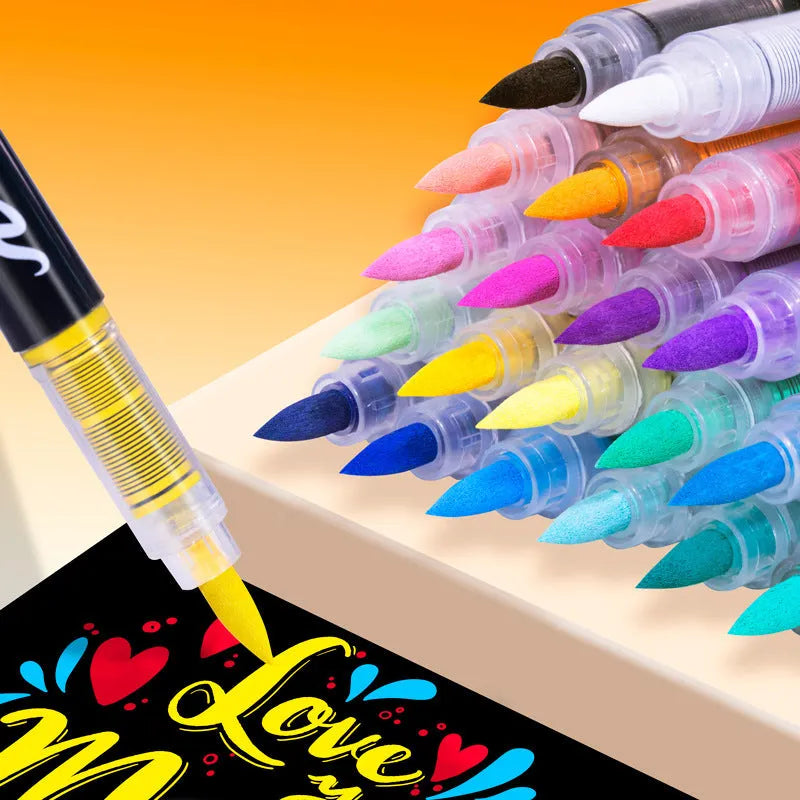 Set of straight liquid acrylic marker pens with soft heads for art hand painting and graffiti work