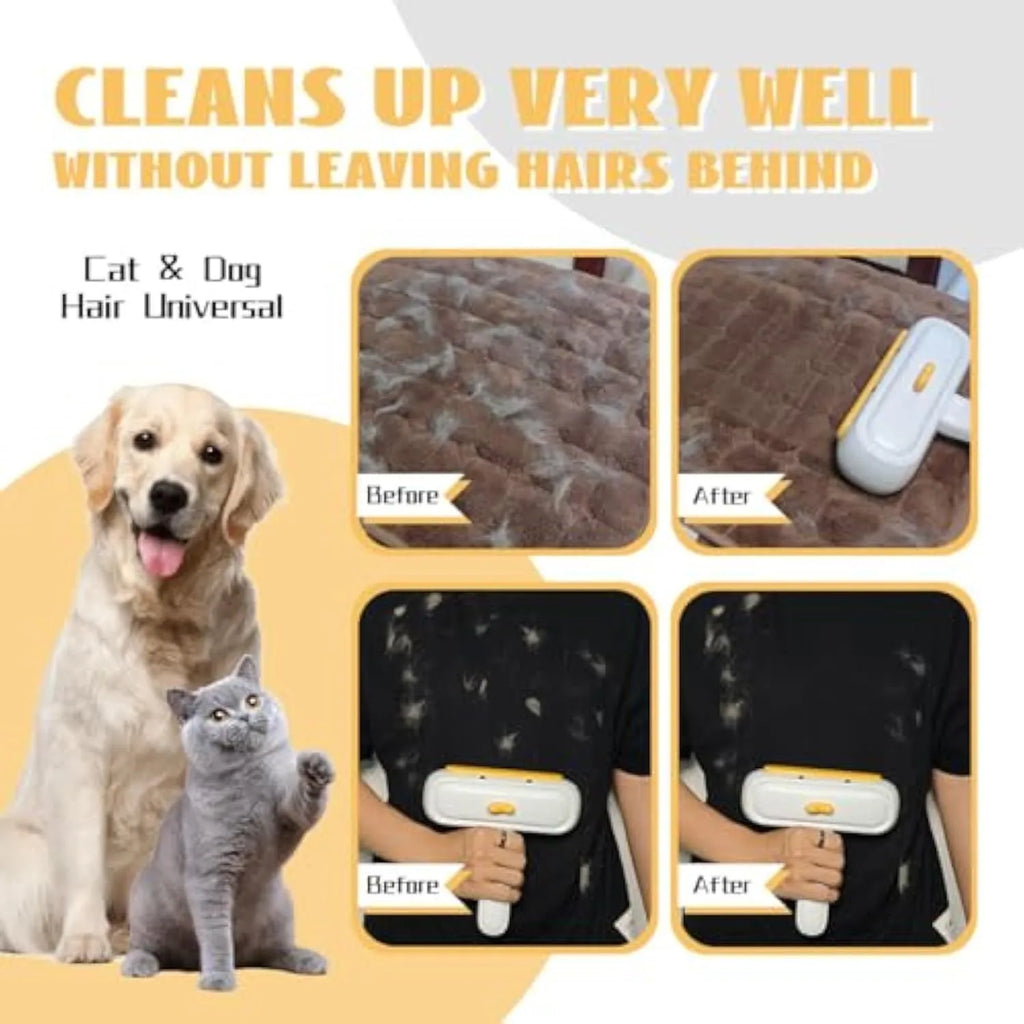 White portable pet hair remover with yellow duck design for furniture and car seats