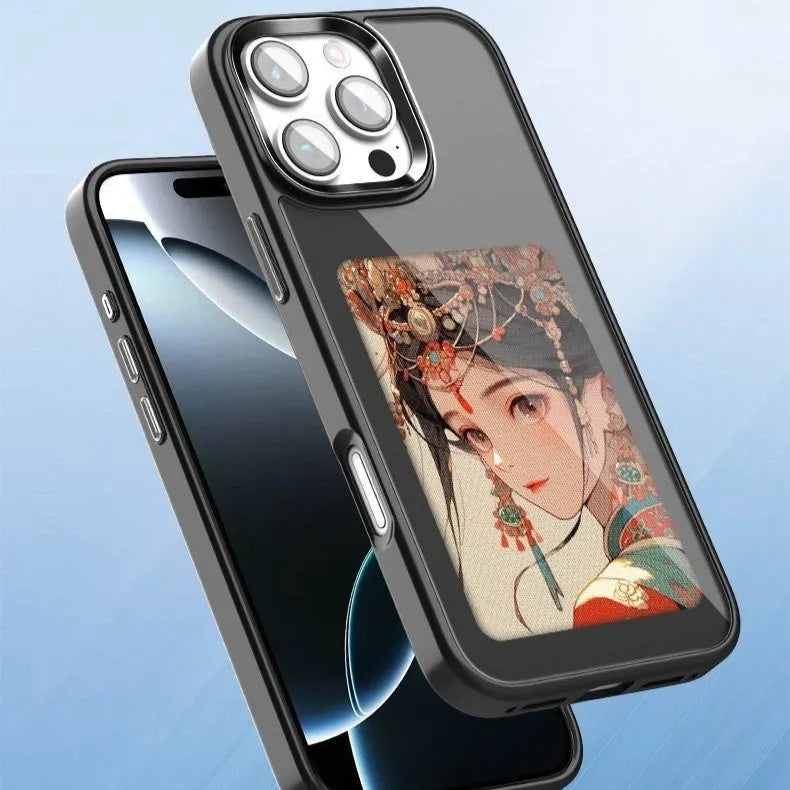 Smart NFC screen projection DIY phone case in black with TPE fall protection for iPhone 13 Pro