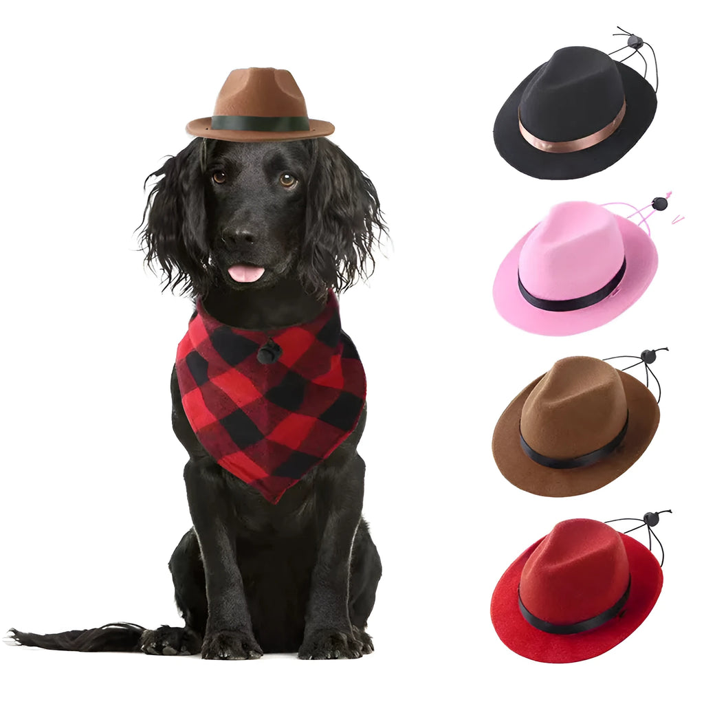 Wool felt mini sun hat for small pets in pink, black, brown, or red, S size 155cm diameter.