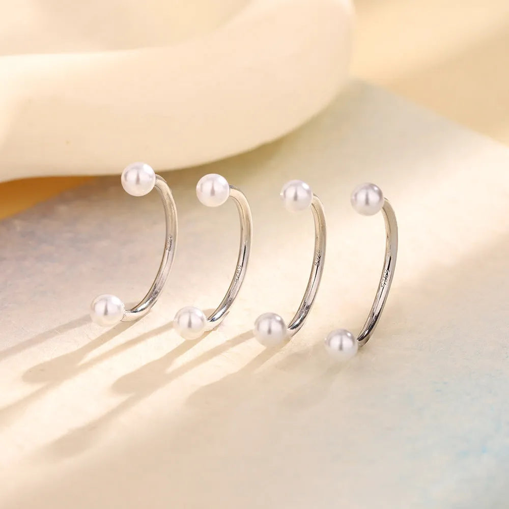 Women's adjustable U-shaped knuckle ring copper pearl inlaid white gold colour smile line pattern