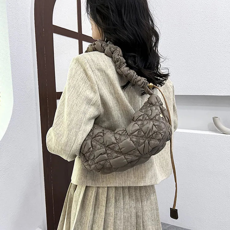 Women's casual nylon shoulder messenger bag in a solid colour with an adjustable long strap.