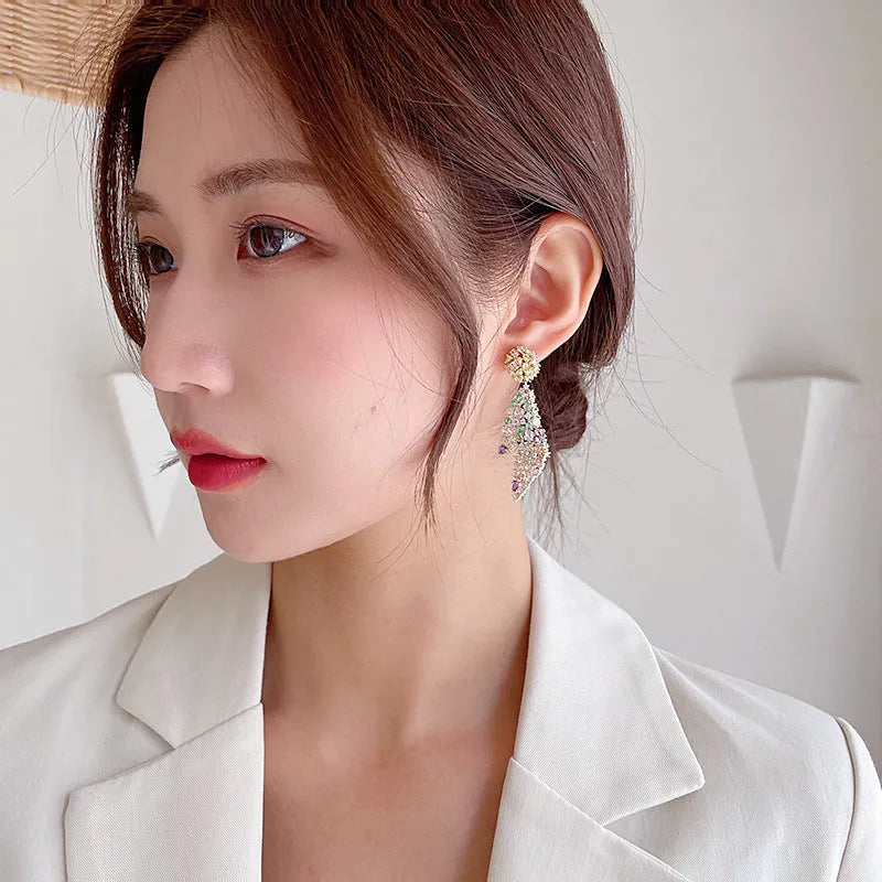 Copper geometric earrings for women with electroplated colour finish and fold design