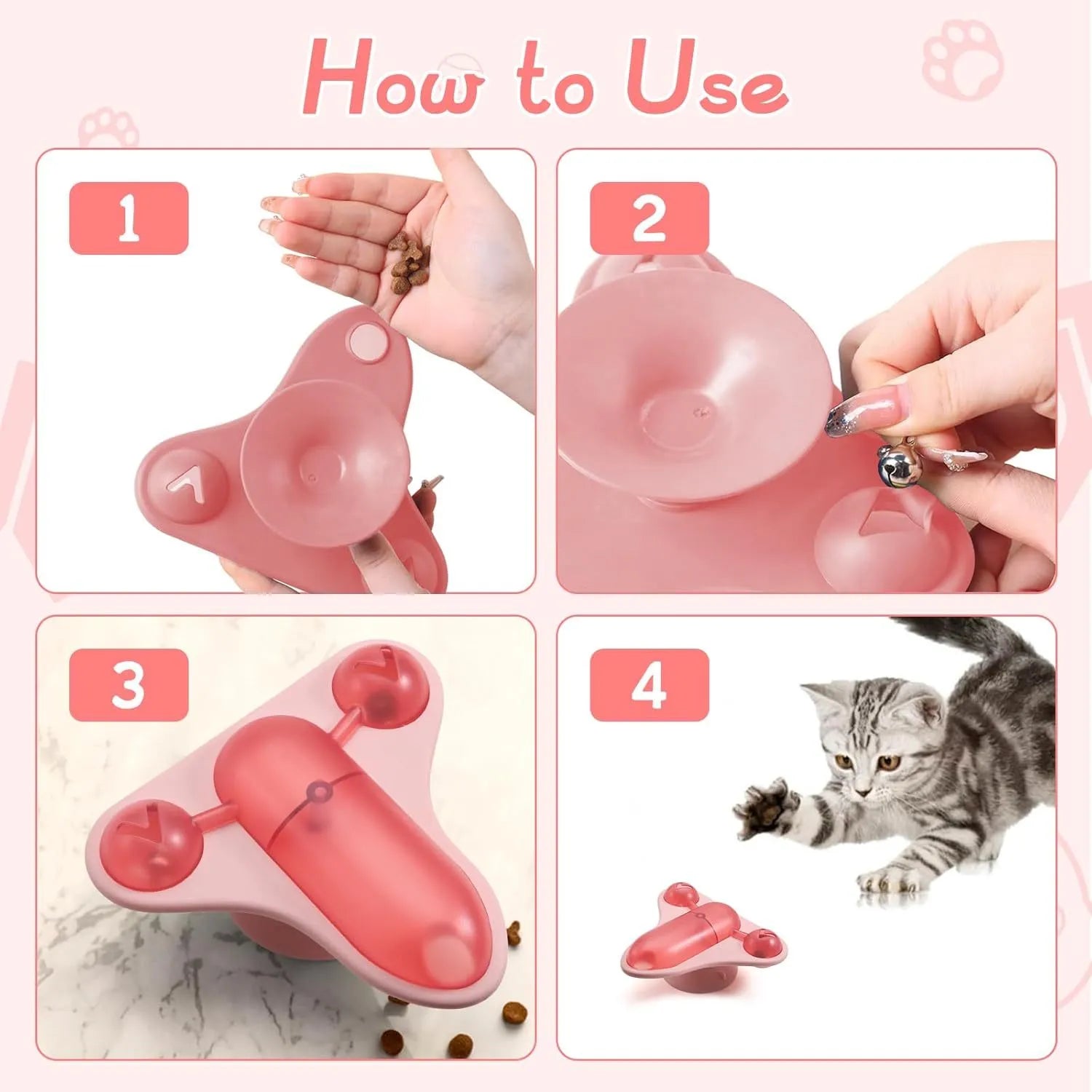 Blue interactive pet puzzle toy with aeroplane snack compartment, bell, and catnip on suction cup base