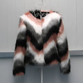 Korean style women's short coat in artificial faux fur with O-neck design