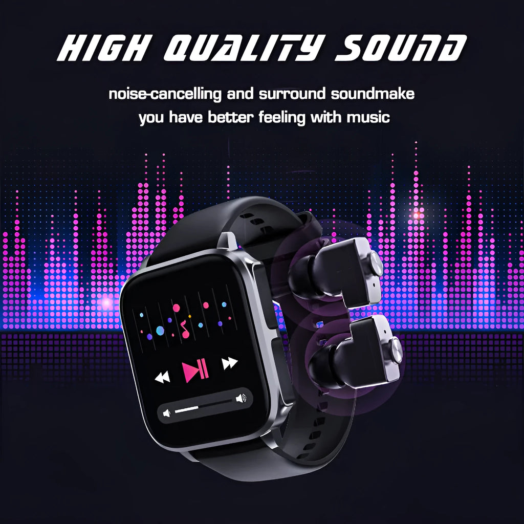 Two-in-one Bluetooth headset call smart watch with heart rate and blood pressure monitoring in black