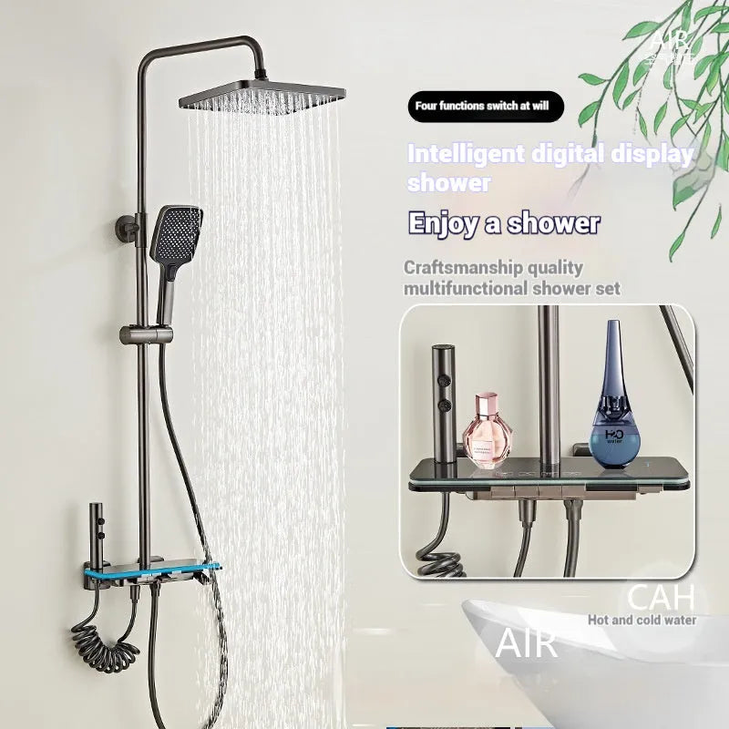 Aluminium digital display shower head set with temperature control and concealed mounting