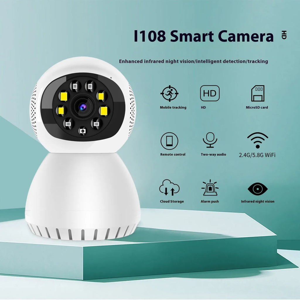 Wireless security camera with ABS housing measuring 11cm by 12.5cm by 12cm