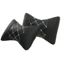 Black leather quilted car headrest pillow with diamond check pattern for cervical neck support