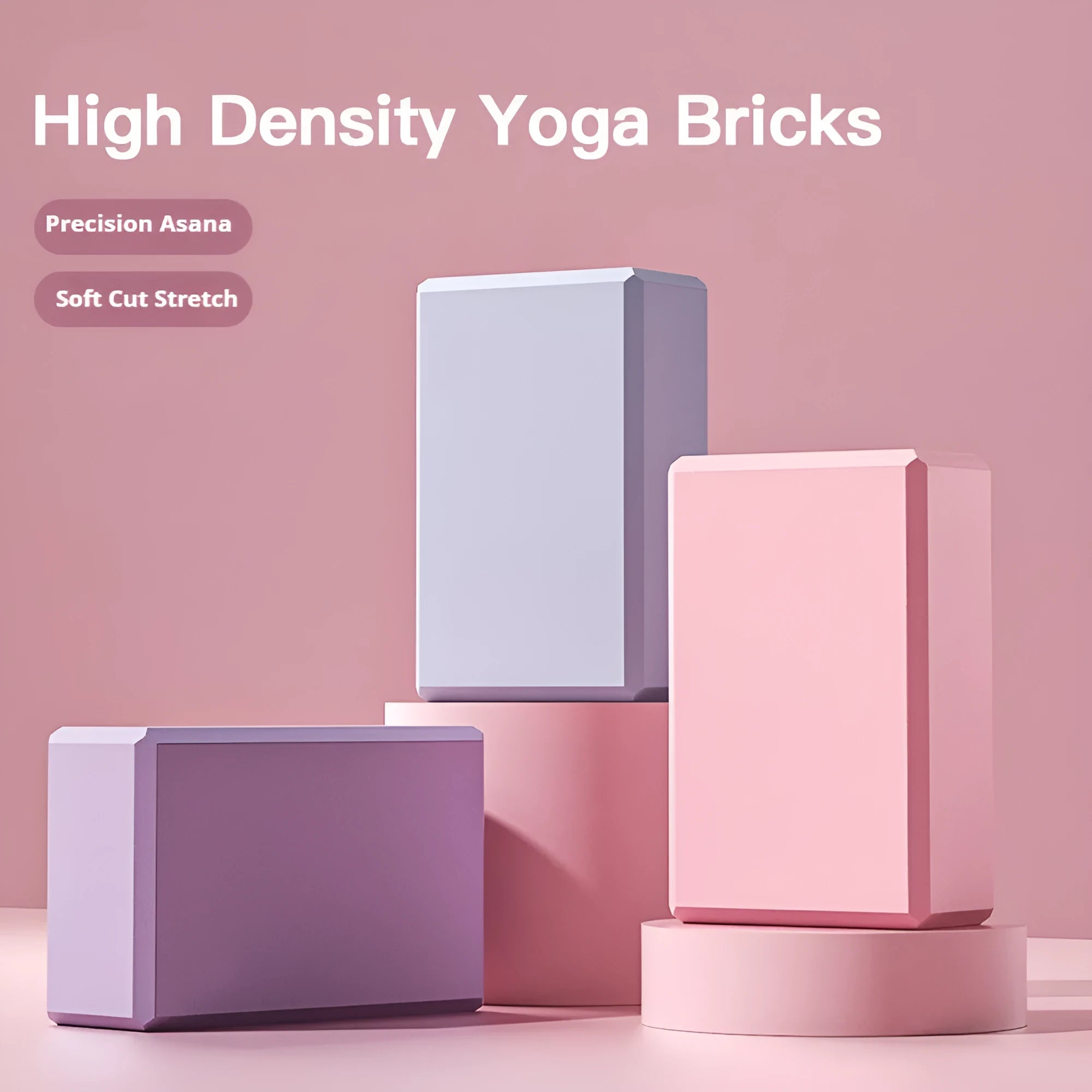 Solid colour EVA foam yoga block with grip ridges measuring 23x15x7.6cm