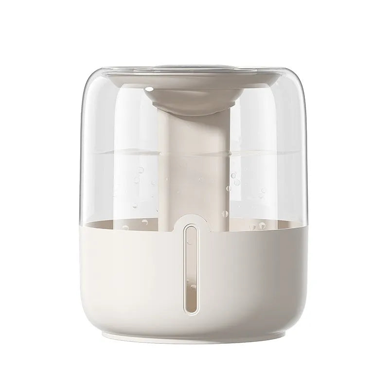 Round beige large capacity humidifier with dual spray nozzles, humidity display, and USB port