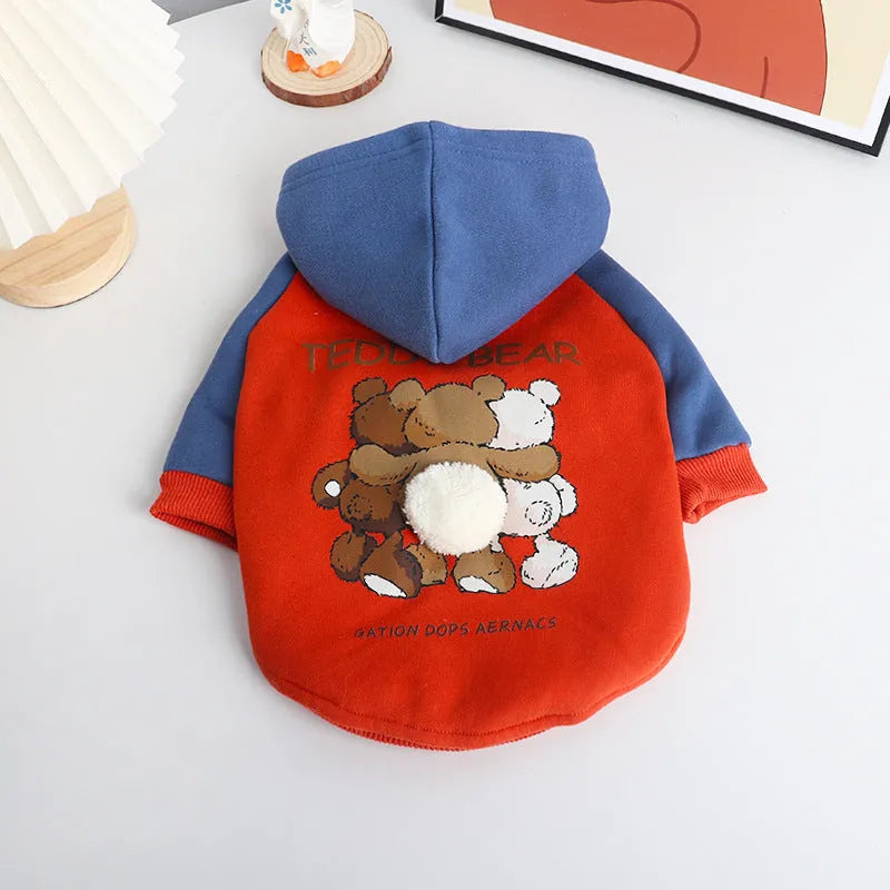 Red cotton dog clothes for small and medium breeds in autumn and winter seasons