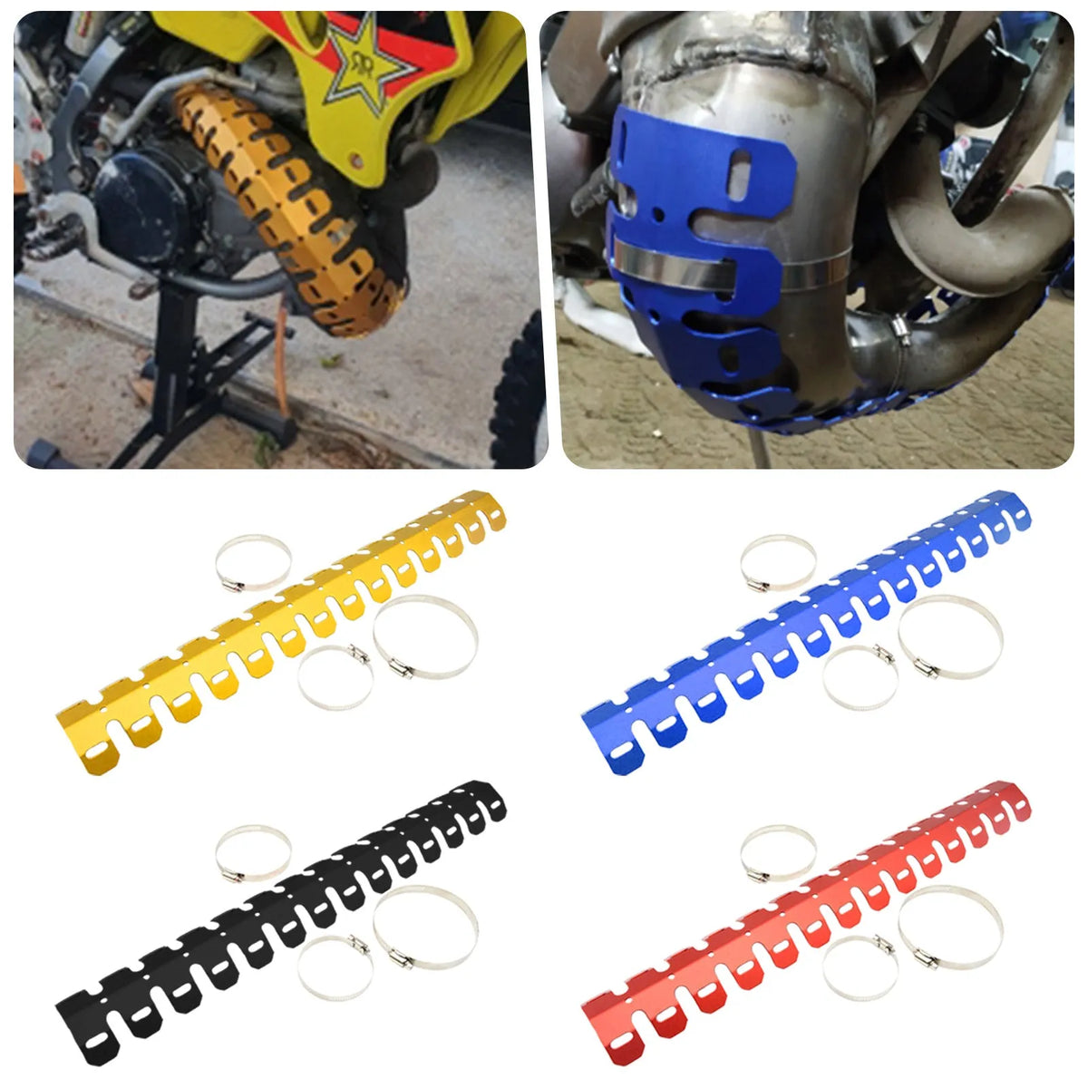 Aluminium alloy exhaust heat shield 60cm long 11cm wide for off-road motorcycle in red with cable tie mounting