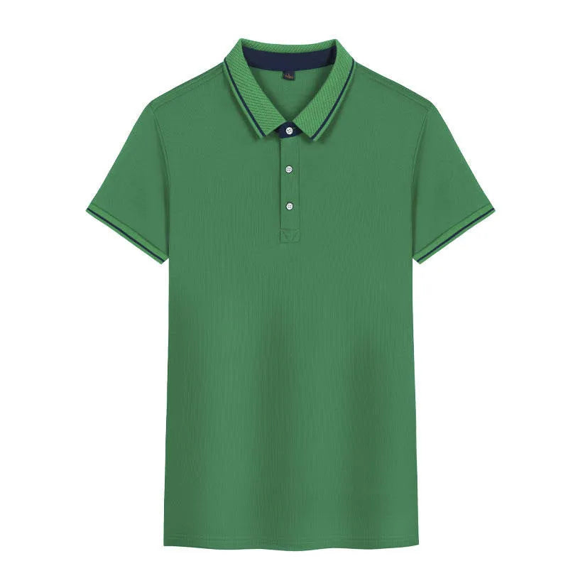Quick-drying work polo shirt in solid colour with asymmetric hem on a mannequin