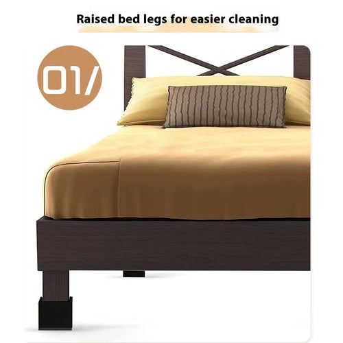 Four black plastic furniture height adjustment mats for bed and sofa legs