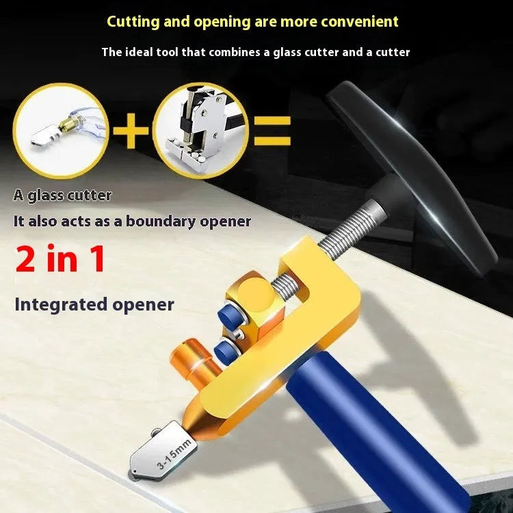 2-in-1 gold ceramic tile opener and glass cutter with hard alloy wheel, cutting depth 3-15mm, on a white background