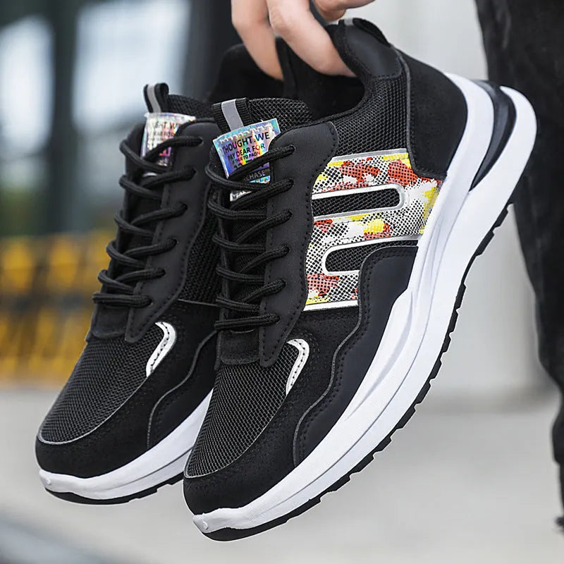 Plus size men's mesh sports casual shoes in three colour options with leather toe holder
