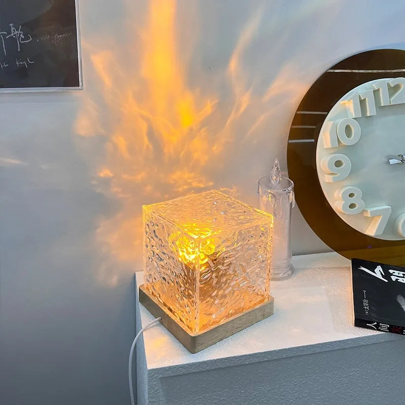 LED water ripple night light with crystal lamp and remote control projecting colourful patterns