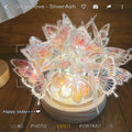 Handmade butterfly night lamp with glass shade on raw wood base measuring 12x15cm
