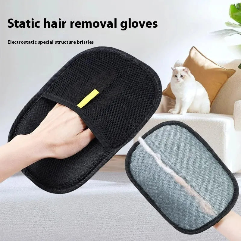 Black pet hair removal glove with silicone bristles for deshedding dogs cats rabbits