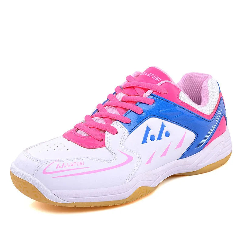 Casual multicolour low top badminton shoes with hand-painted MD sole in red, green, and pink for adults
